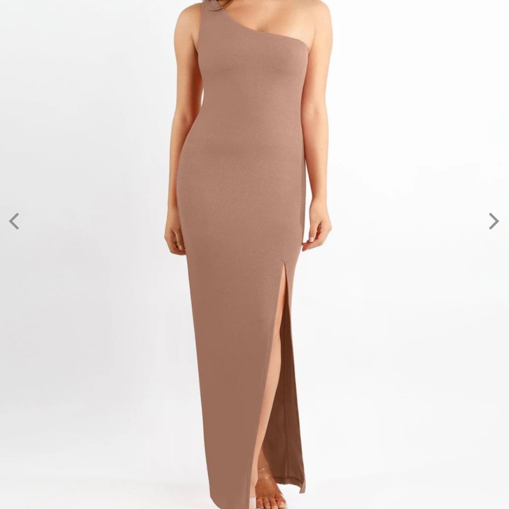 Elegant One-Shoulder Tan Dress